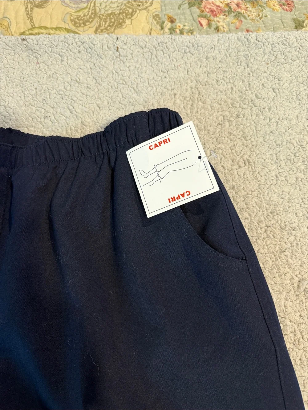 Kim Rogers Navy Petite Elastic-Waist Capris